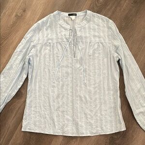 J Crew Cotton Light Blue Striped Long Sleeve Blouse Top Boho Womens Medium Y2K